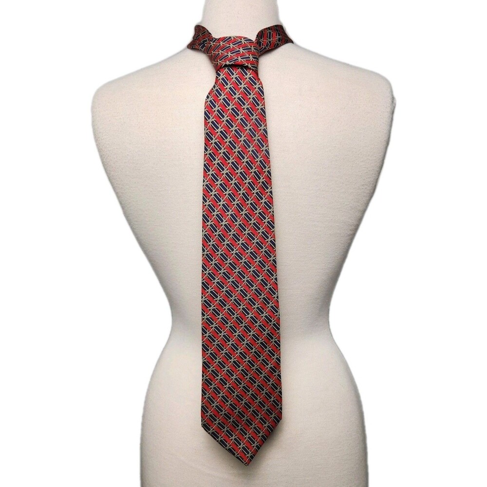 Brooks Brothers Makers Silk Tie Vintage 80s Anchor Chain Red/Blue Made USA 58in